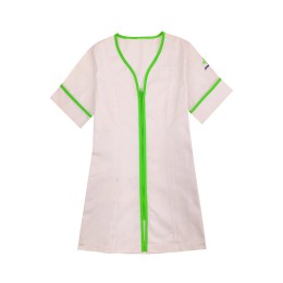 網上下單訂做白色護士服  自訂綠色拉鏈 撞色包邊V領繡花LOGO護士服  護士服製衣廠  長款 英國 藥妝 連鎖店 NU072 網上下單訂做白色護士服  自訂綠色拉鏈 撞色包邊V領繡花LOGO護士服  護士服製衣廠  長款 英國 藥妝 連鎖店 NU072